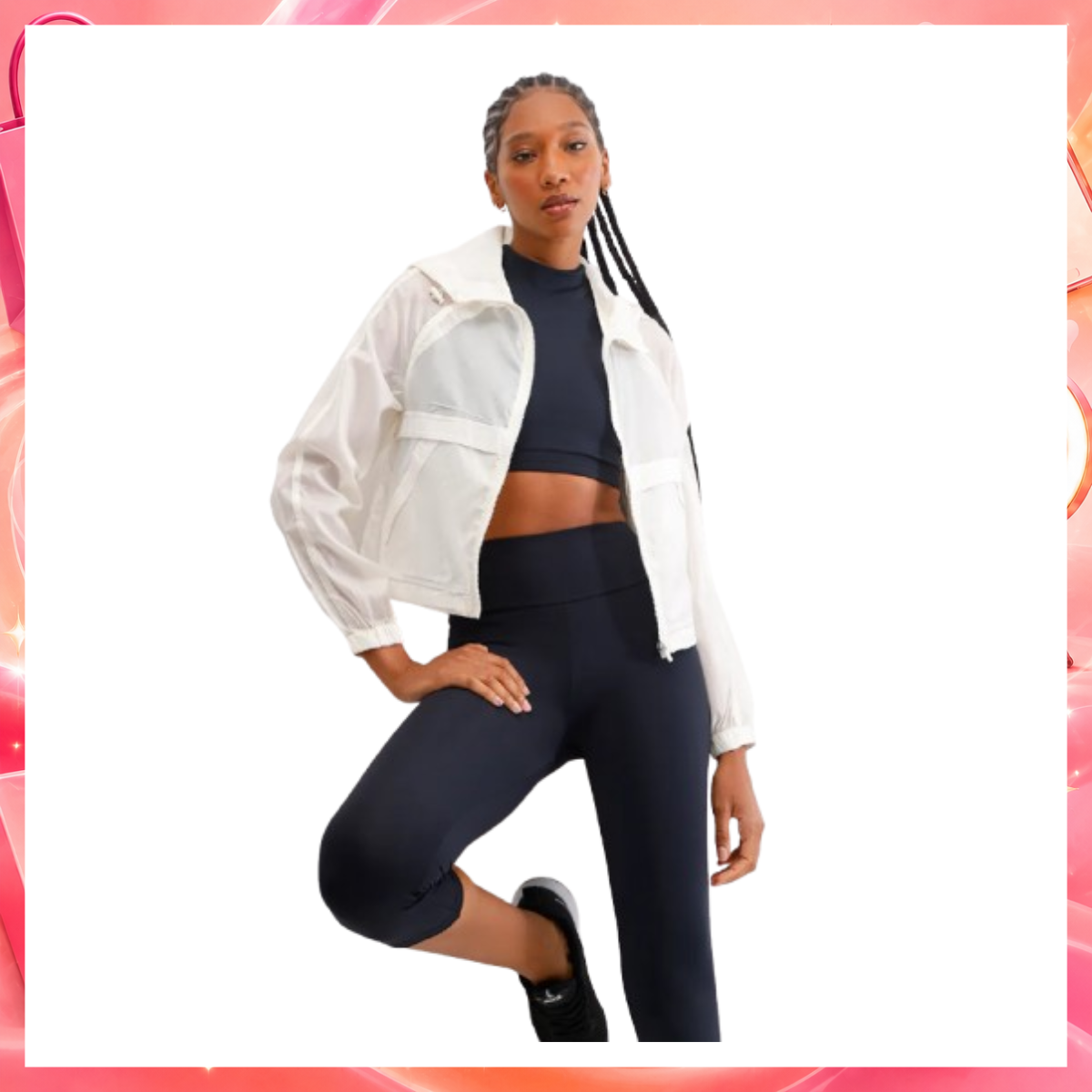 Jaqueta corta vento com capuz esportiva - off white