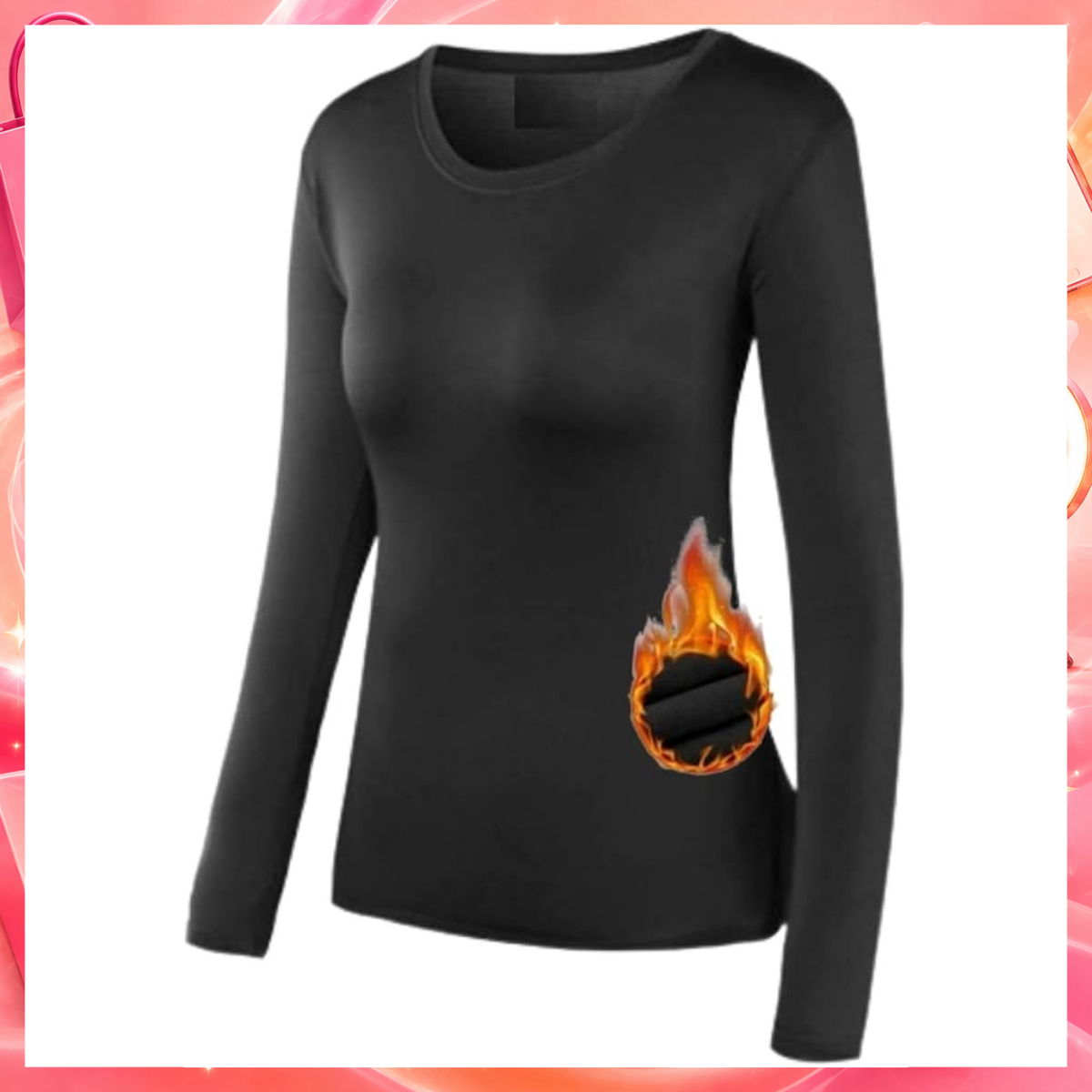 Blusa Térmica Feminina Forrada Flanelada Para Inverno Frio Segunda Pele Manga Longa Preto