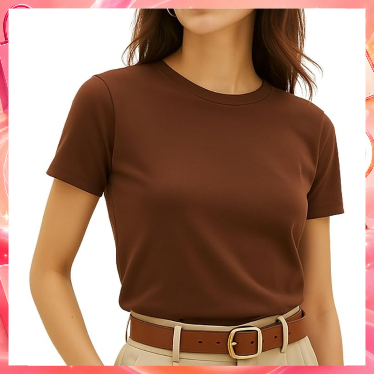 Camiseta T-shirt Feminina Plus Size Camisa Básica Blusa Moda (BR, Alfa, M, Regular, Marrom)